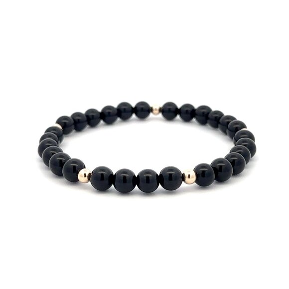 Gemstones Onyx 6mm Stretchable Bracelet 14k Gold Bead Charm - Picture 5 of 6